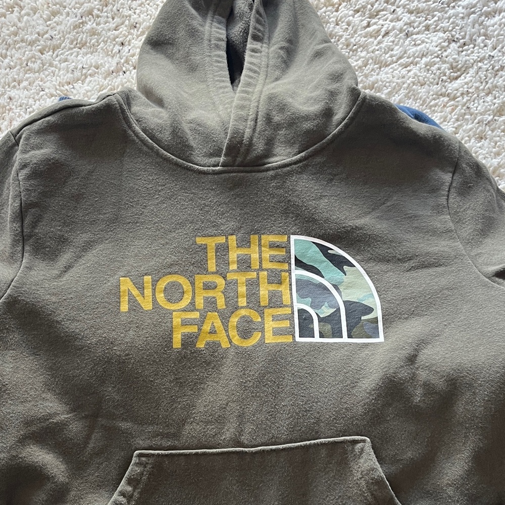 The North Face Khaki Hoodie with Yellow Logo